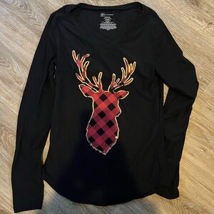 No Boundaries Black Long Sleeve with Red Plaid Stag